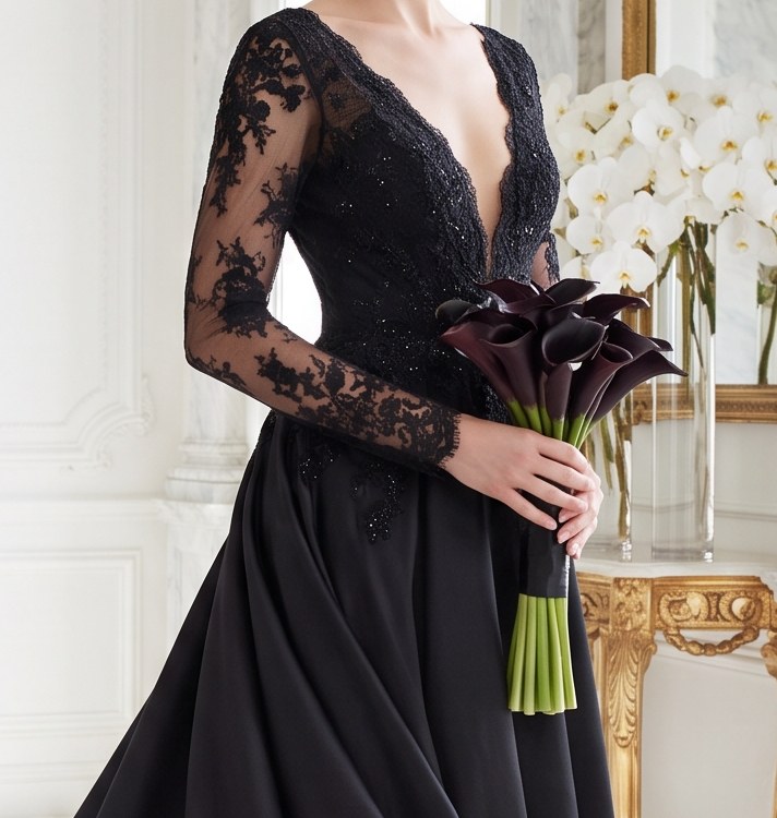 Indomptable – schwarzes Hochzeitskleid von frecH – Detail