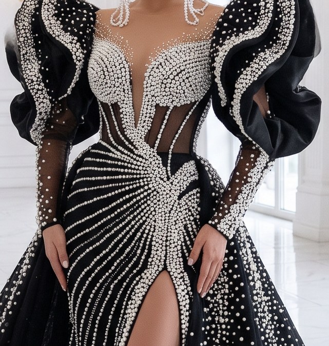 Améthyste – schwarzes Hochzeitskleid von frecH – Detail